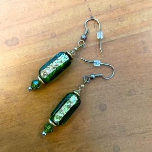 Sterling silver emerald dangly earrings